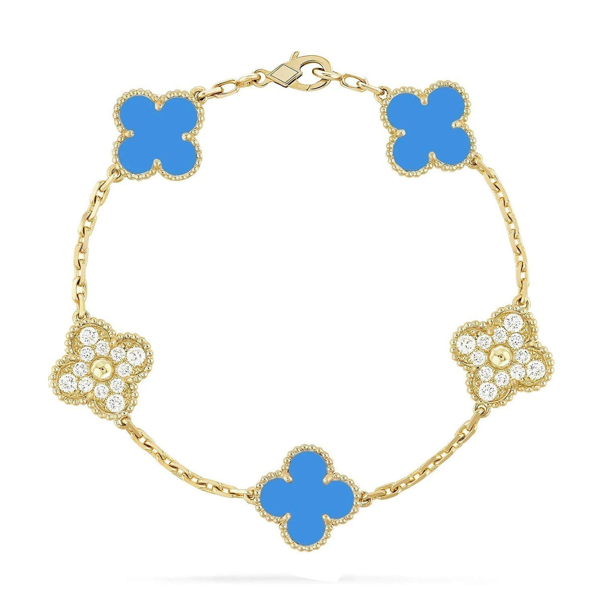 [Aetheris]GLÜCKKLEE-ARMBAND MIT 5 MOTIVEN – BLAUE-ACHAT-KOLLEKTION