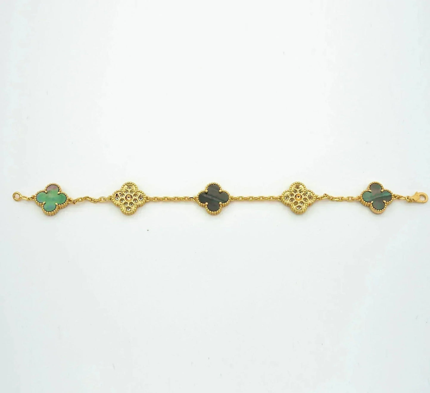 [Aetheris]LUCKY CLOVER 5-MOTIV-ARMBAND – KOLLEKTION GRAUES PERLMUTT
