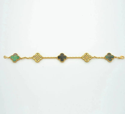 [Aetheris]LUCKY CLOVER 5-MOTIV-ARMBAND – KOLLEKTION GRAUES PERLMUTT