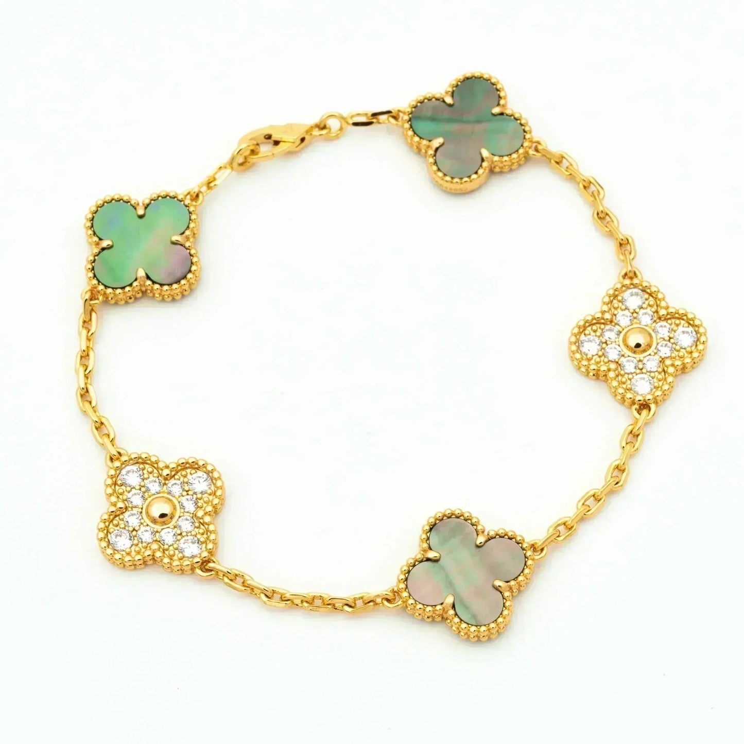 [Aetheris]LUCKY CLOVER 5-MOTIV-ARMBAND – KOLLEKTION GRAUES PERLMUTT