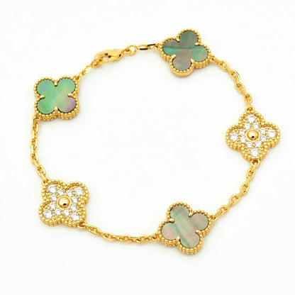 [Aetheris]LUCKY CLOVER 5-MOTIV-ARMBAND – KOLLEKTION GRAUES PERLMUTT