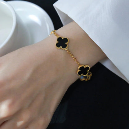 [Aetheris]LUCKY CLOVER 5-MOTIV-ARMBAND – BLACK ONYX KOLLEKTION