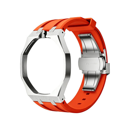 [Aetheris]OAK POP ORANGE-RED STEEL SILICONE STRAP