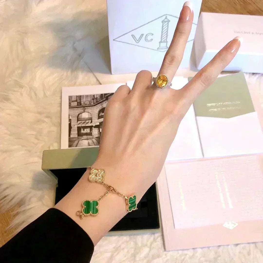 [Aetheris]LUCKY CLOVER 5-MOTIF BRACELET - MALACHITE COLLECTION