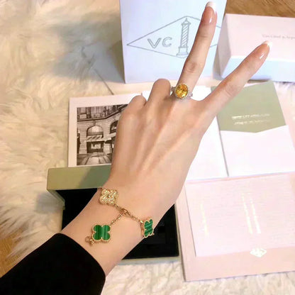 [Aetheris]LUCKY CLOVER 5-MOTIF BRACELET - MALACHITE COLLECTION
