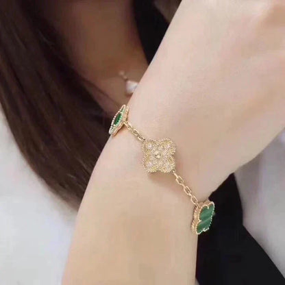 [Aetheris]LUCKY CLOVER 5-MOTIF BRACELET - MALACHITE COLLECTION
