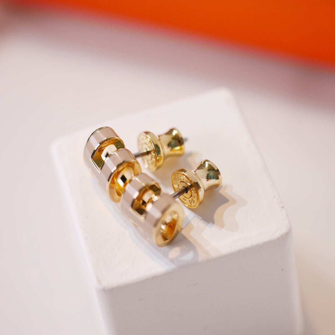 [Aetheris]MINI POP H GOLD EARRINGS GREY