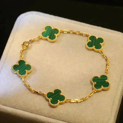 [Aetheris]LUCKY CLOVER 5-MOTIF BRACELET - MALACHITE COLLECTION