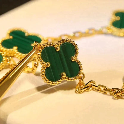 [Aetheris]LUCKY CLOVER 5-MOTIF BRACELET - MALACHITE COLLECTION