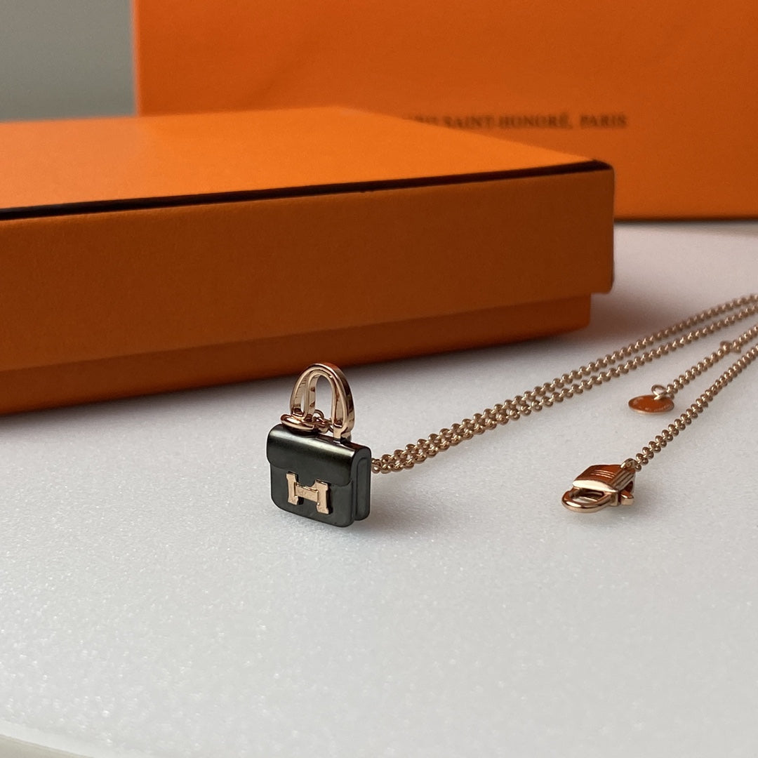 [Aetheris]CONSTANCE BLACK PEDANT ROSE GOLD NECKLACE