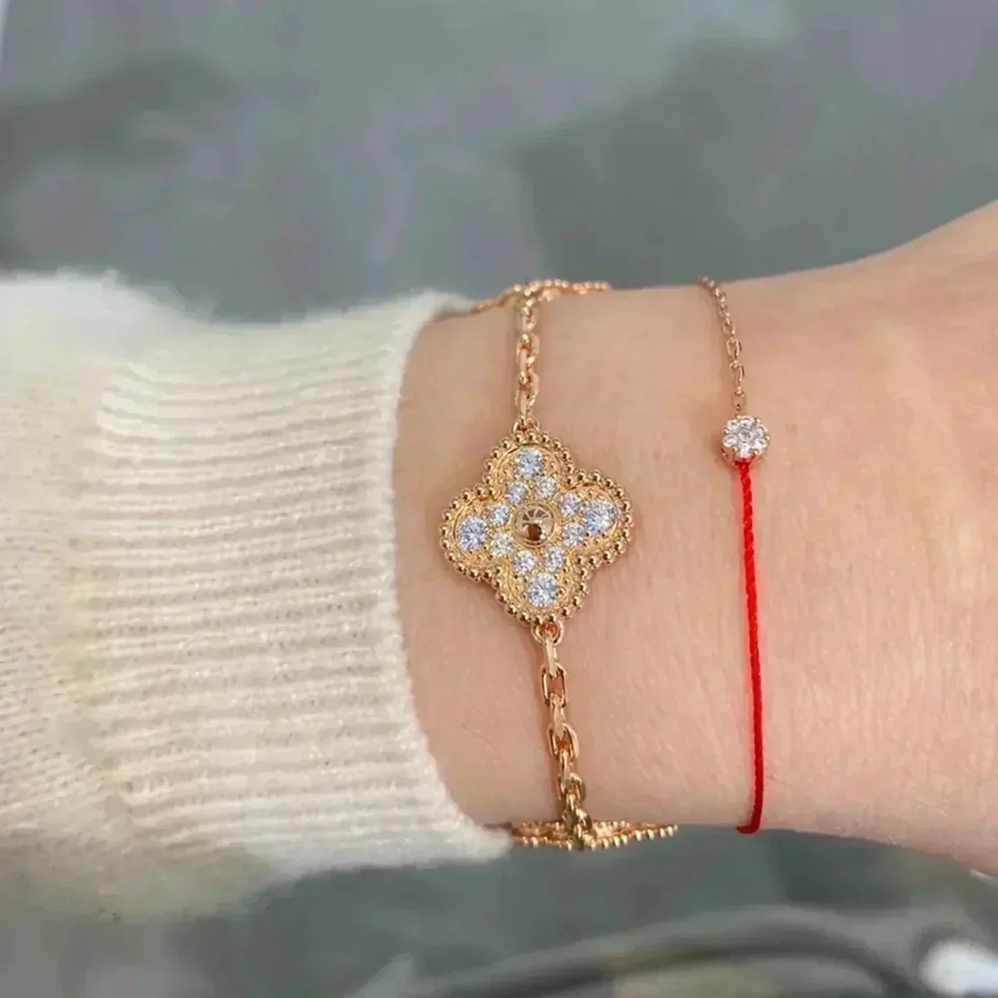 [Aetheris]LUCKY CLOVER 5-MOTIF BRACELET - VOLL-DIAMANT
