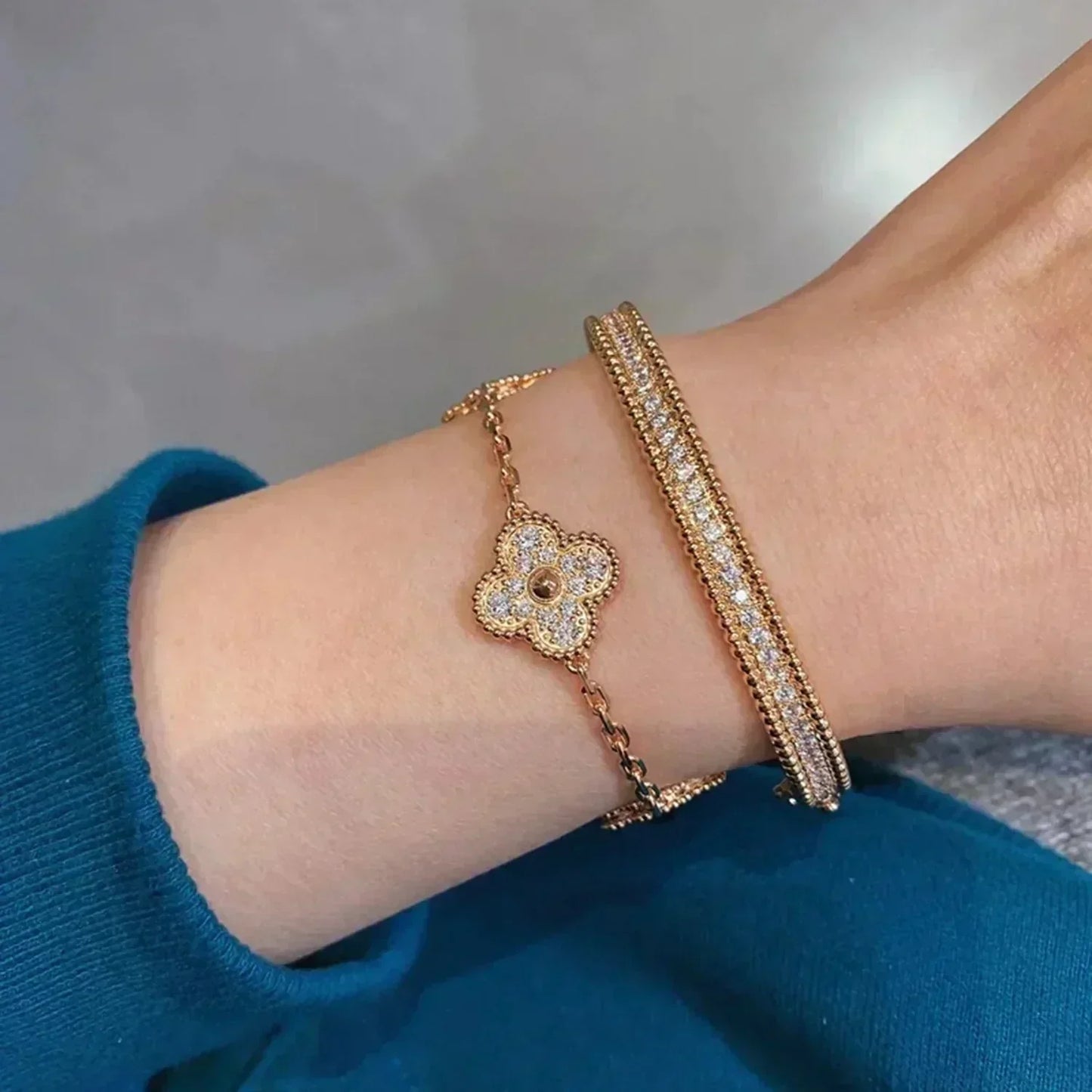 [Aetheris]LUCKY CLOVER 5-MOTIF BRACELET - VOLL-DIAMANT