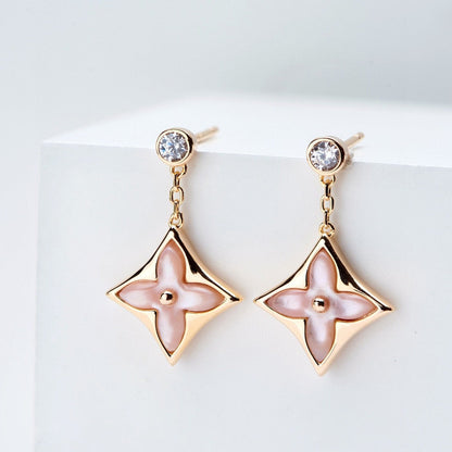 [Aetheris]DOUBLE STAR ROSE GOLD MOP DROP EARRINGS
