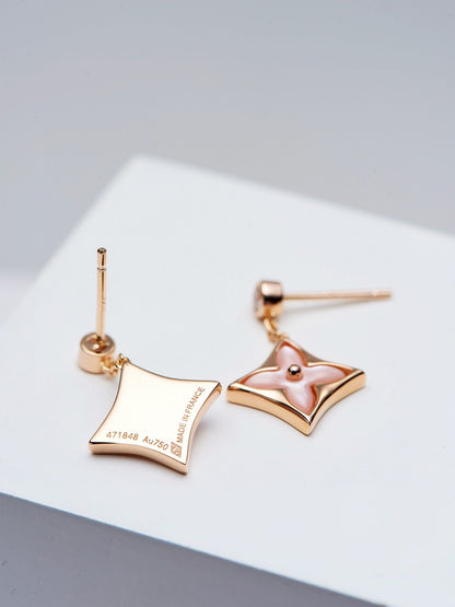 [Aetheris]DOUBLE STAR ROSE GOLD MOP DROP EARRINGS