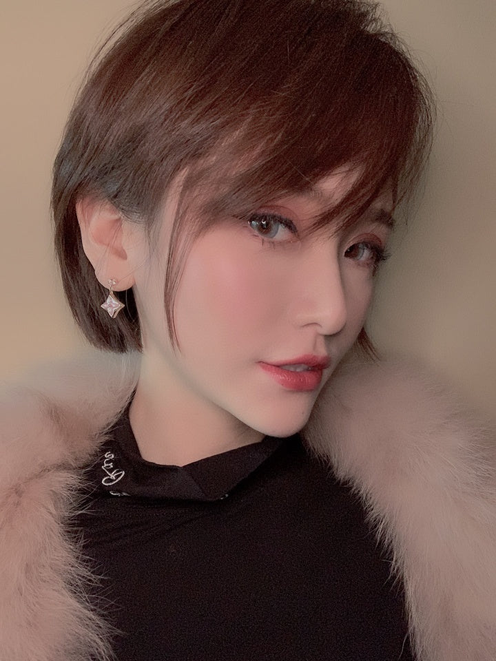[Aetheris]DOUBLE STAR ROSE GOLD MOP DROP EARRINGS