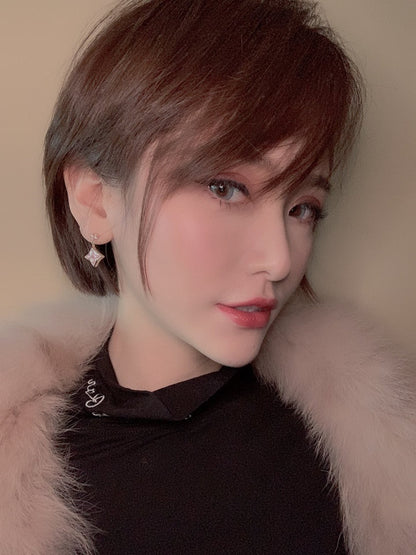 [Aetheris]DOUBLE STAR ROSE GOLD MOP DROP EARRINGS