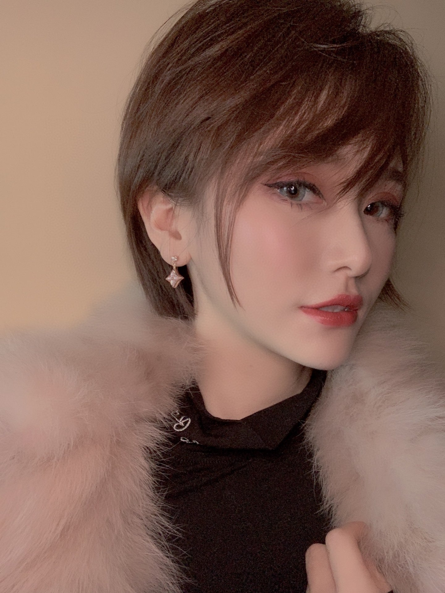 [Aetheris]DOUBLE STAR ROSE GOLD MOP DROP EARRINGS