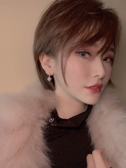 [Aetheris]DOUBLE STAR ROSE GOLD MOP DROP EARRINGS