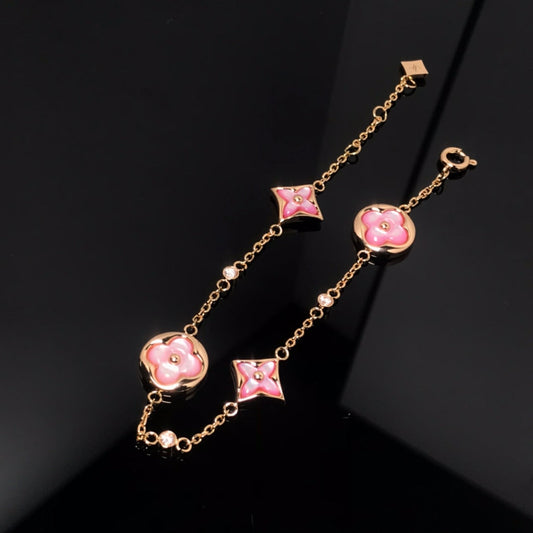 [Aetheris]STAR AND SUN 4 MOTIF PINK MOP ROSE GOLD BRACELET