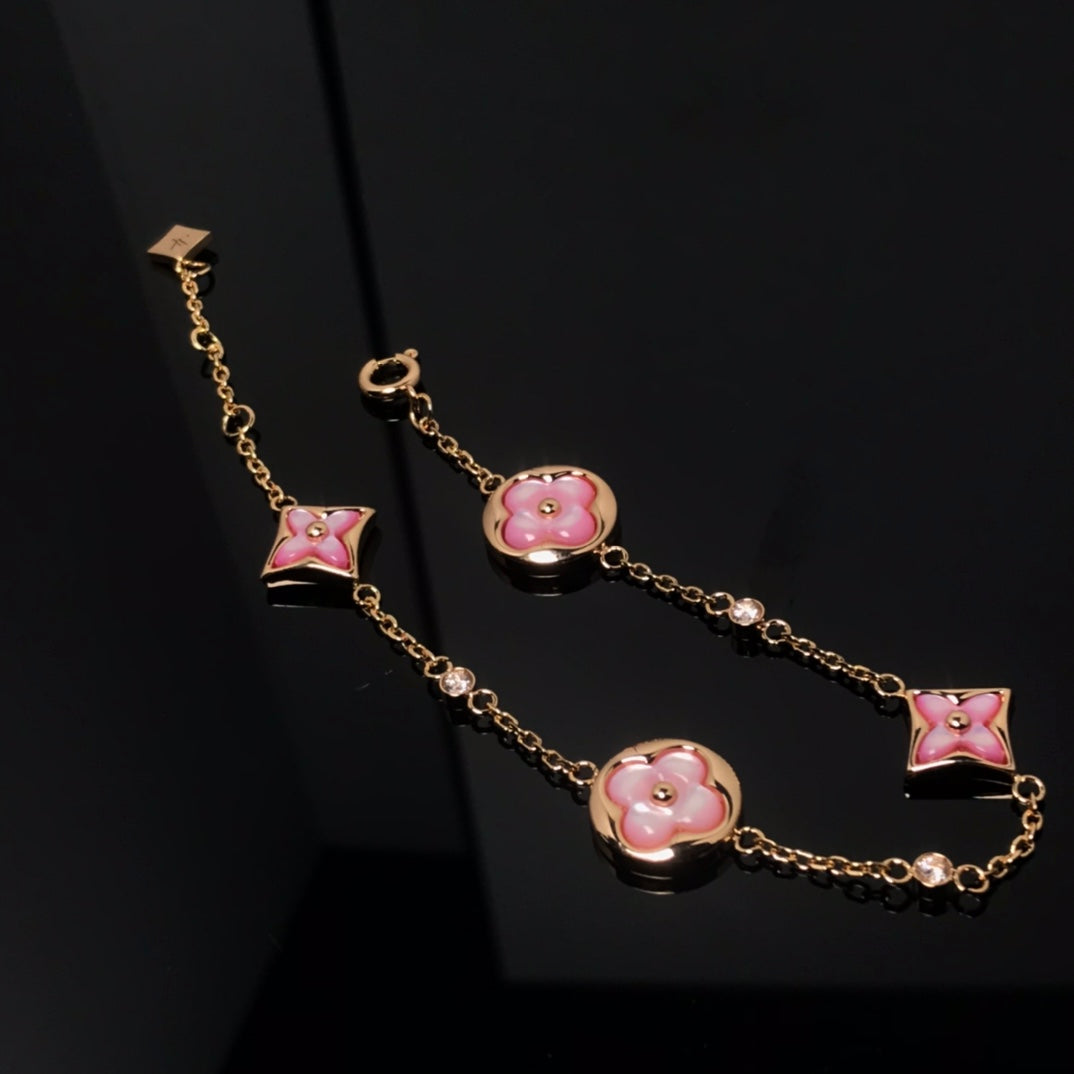 [Aetheris]STAR AND SUN 4 MOTIF PINK MOP ROSE GOLD BRACELET