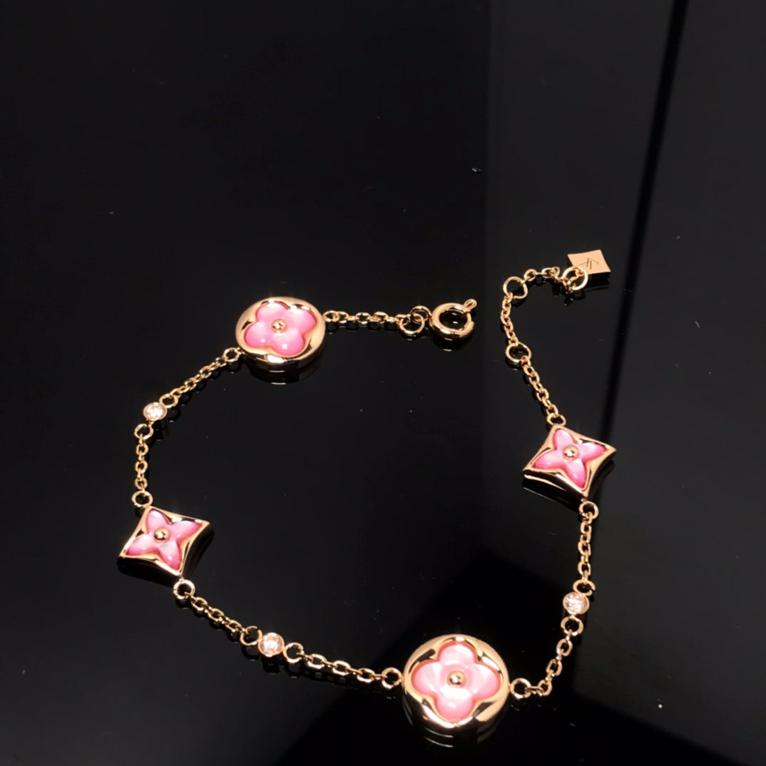 [Aetheris]STAR AND SUN 4 MOTIF PINK MOP ROSE GOLD BRACELET