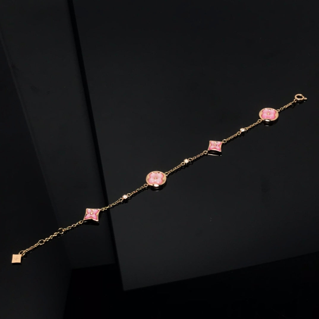 [Aetheris]STAR AND SUN 4 MOTIF PINK MOP ROSE GOLD BRACELET