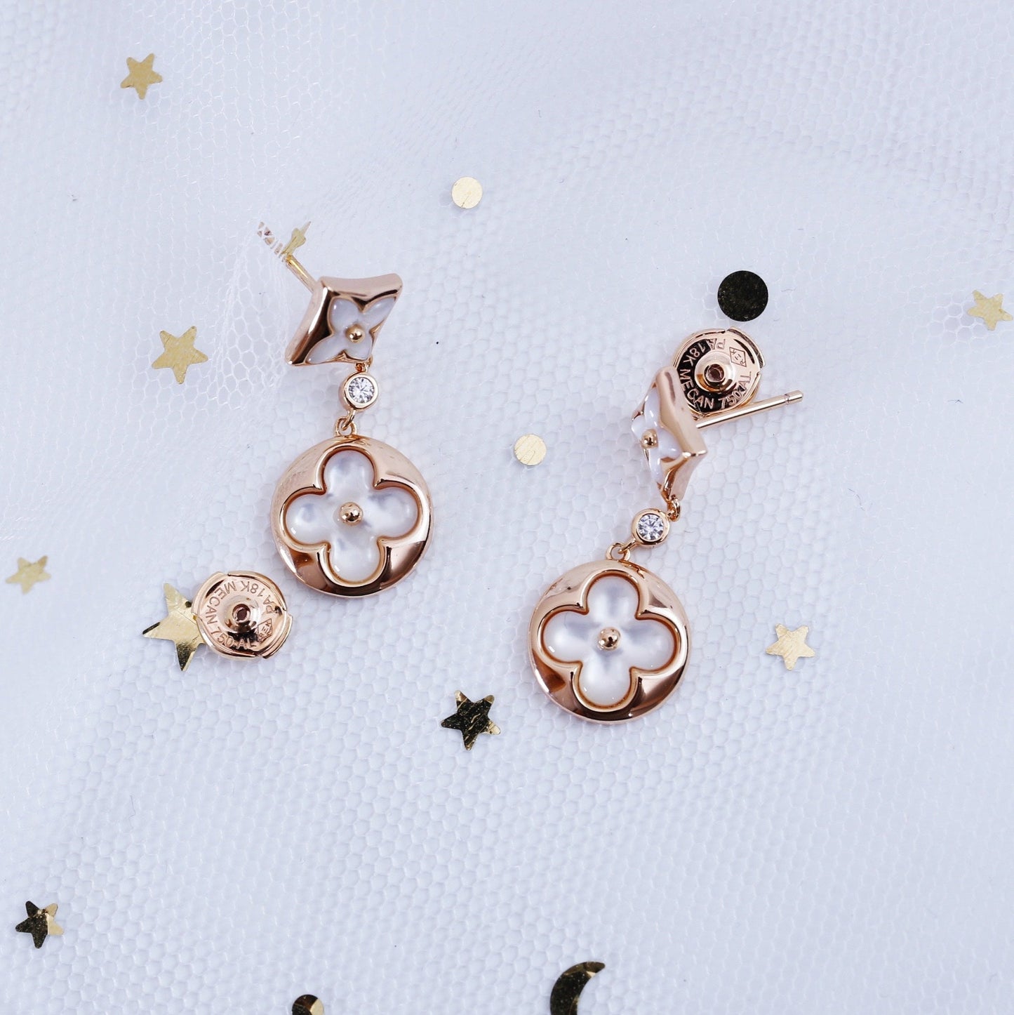 [Aetheris]STAR AND SUN ROSE GOLD MOP DROP EARRINGS