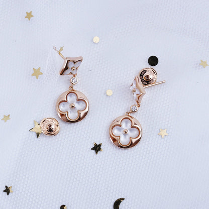 [Aetheris]STAR AND SUN ROSE GOLD MOP DROP EARRINGS