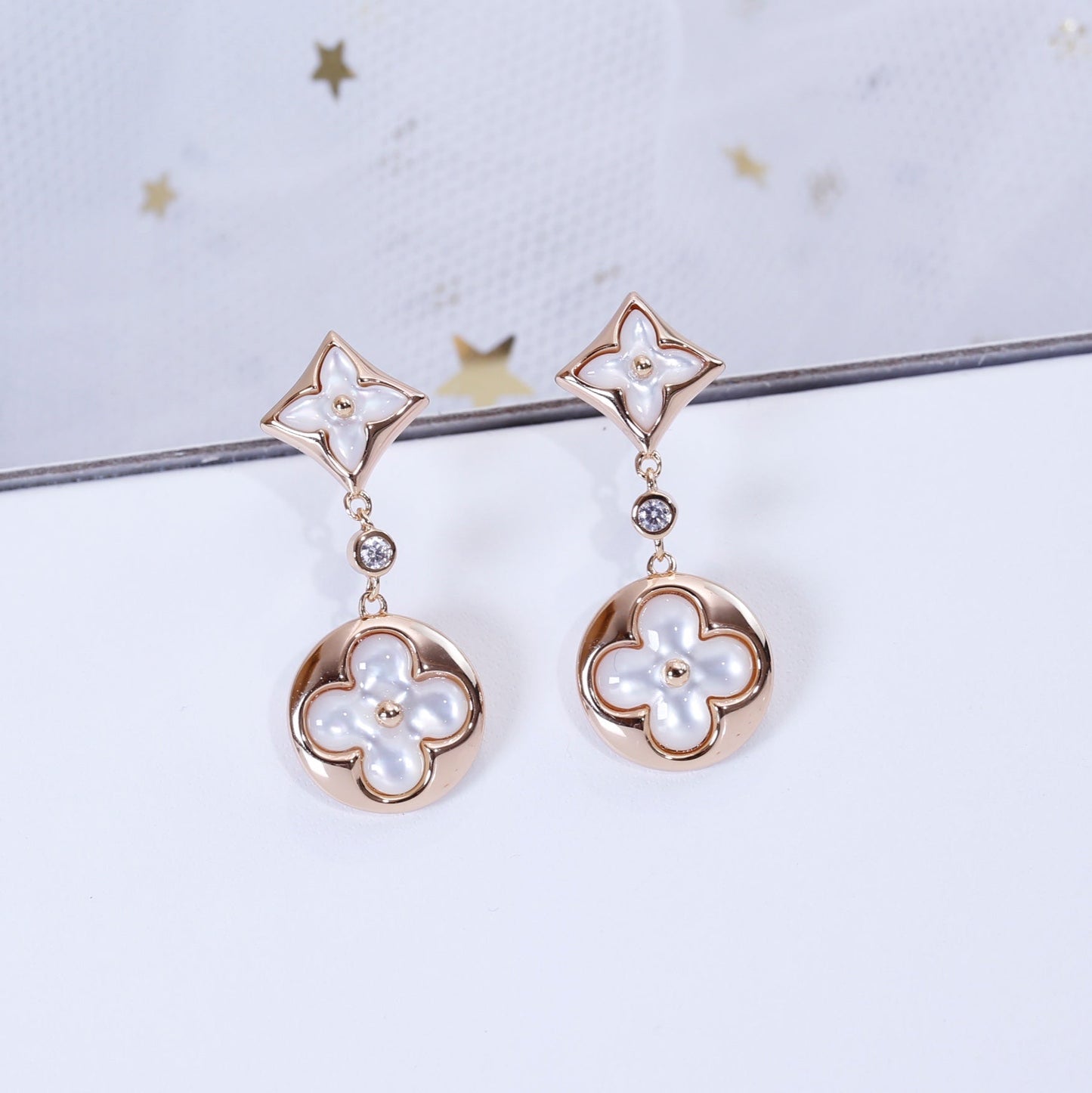 [Aetheris]STAR AND SUN ROSE GOLD MOP DROP EARRINGS