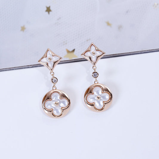 [Aetheris]STAR AND SUN ROSE GOLD MOP DROP EARRINGS