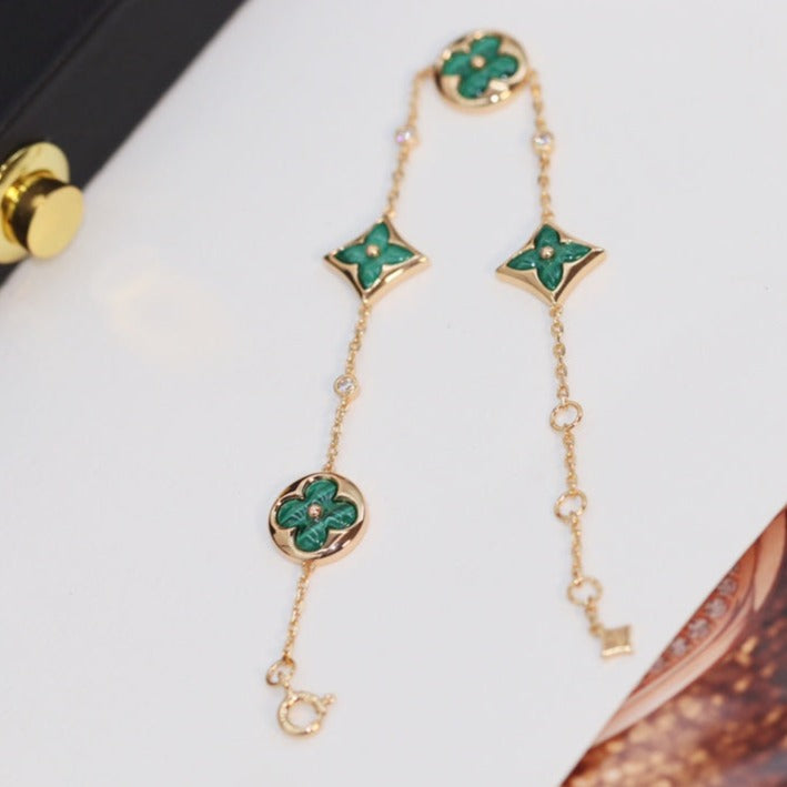 [Aetheris]STAR AND SUN 4 MOTIF ROSE GOLD MALACHITE BRACELET