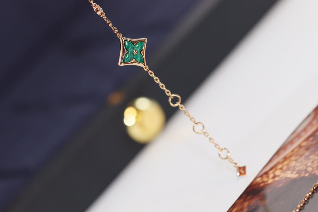 [Aetheris]STAR AND SUN 4 MOTIF ROSE GOLD MALACHITE BRACELET