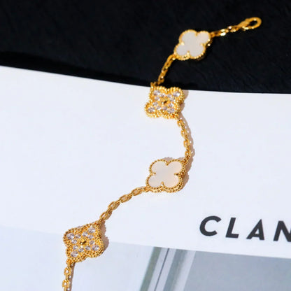 [Aetheris]LUCKY CLOVER 5-MOTIF BRACELET - WHITE MOTHER-OF-PEARL COLLECTION