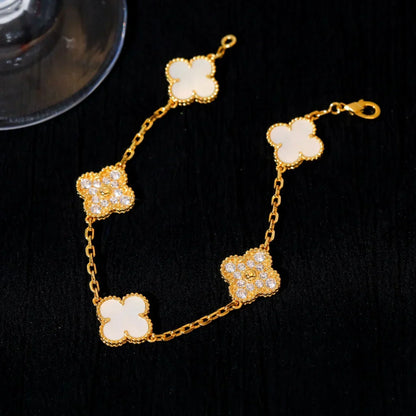 [Aetheris]LUCKY CLOVER 5-MOTIF BRACELET - WHITE MOTHER-OF-PEARL COLLECTION
