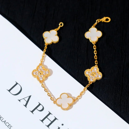 [Aetheris]LUCKY CLOVER 5-MOTIF BRACELET - WHITE MOTHER-OF-PEARL COLLECTION
