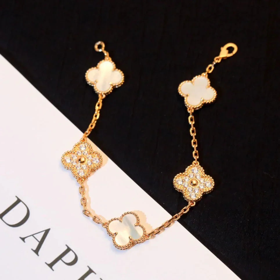 [Aetheris]LUCKY CLOVER 5-MOTIF BRACELET - WHITE MOTHER-OF-PEARL COLLECTION