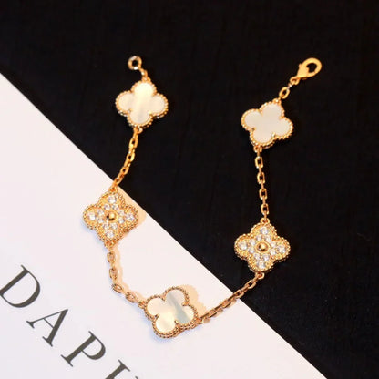 [Aetheris]LUCKY CLOVER 5-MOTIF BRACELET - WHITE MOTHER-OF-PEARL COLLECTION