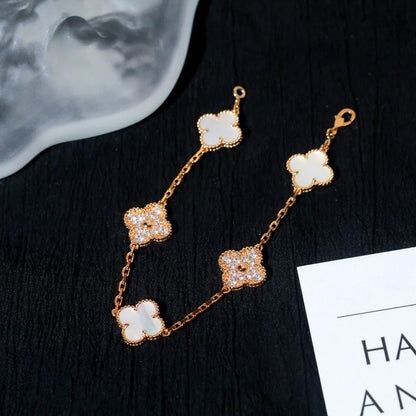 [Aetheris]LUCKY CLOVER 5-MOTIF BRACELET - WHITE MOTHER-OF-PEARL COLLECTION