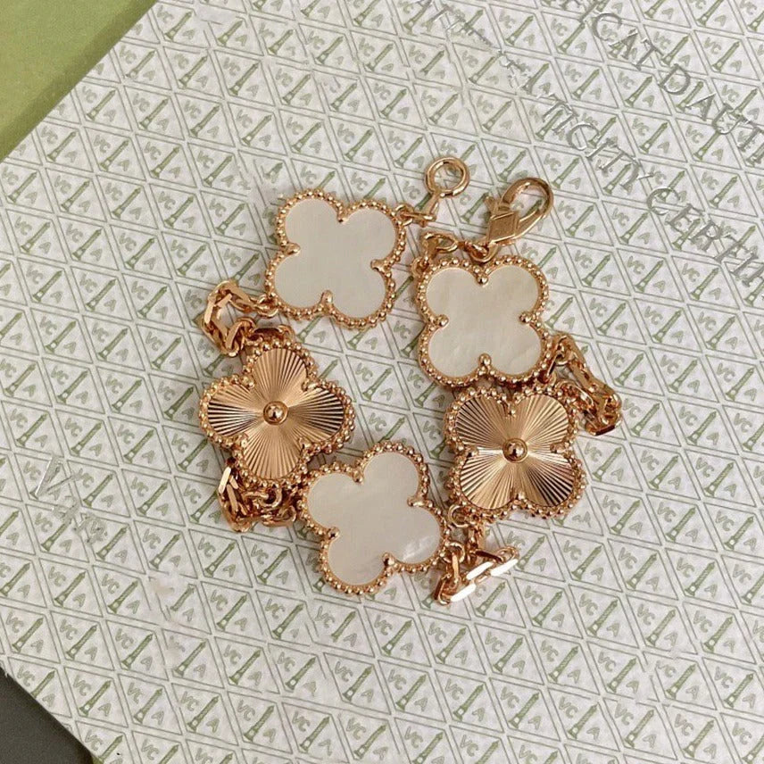 [Aetheris]LUCKY CLOVER 5-MOTIF BRACELET - WHITE MOTHER-OF-PEARL COLLECTION