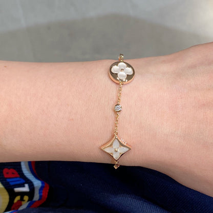 [Aetheris]STAR AND SUN 4 MOTIF WHITE MOP ROSE GOLD BRACELET