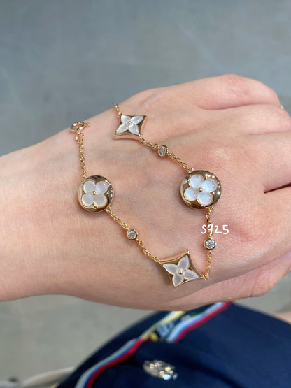 [Aetheris]STAR AND SUN 4 MOTIF WHITE MOP ROSE GOLD BRACELET