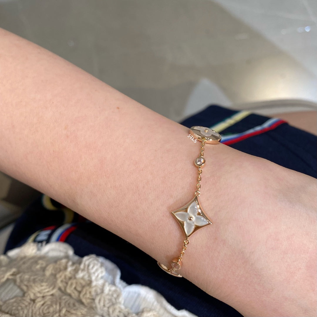 [Aetheris]STAR AND SUN 4 MOTIF WHITE MOP ROSE GOLD BRACELET