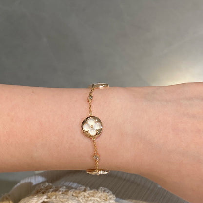 [Aetheris]STAR AND SUN 4 MOTIF WHITE MOP ROSE GOLD BRACELET
