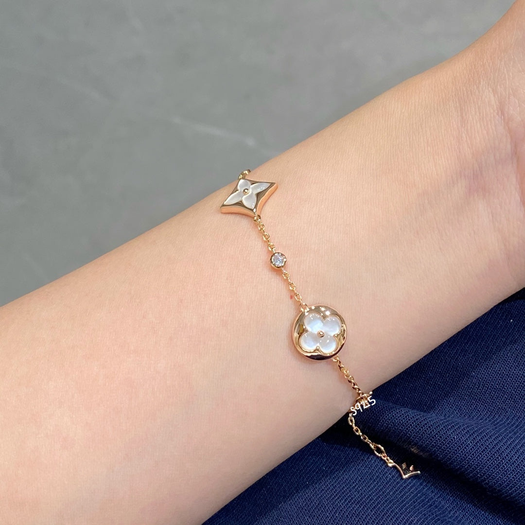 [Aetheris]STAR AND SUN 4 MOTIF WHITE MOP ROSE GOLD BRACELET