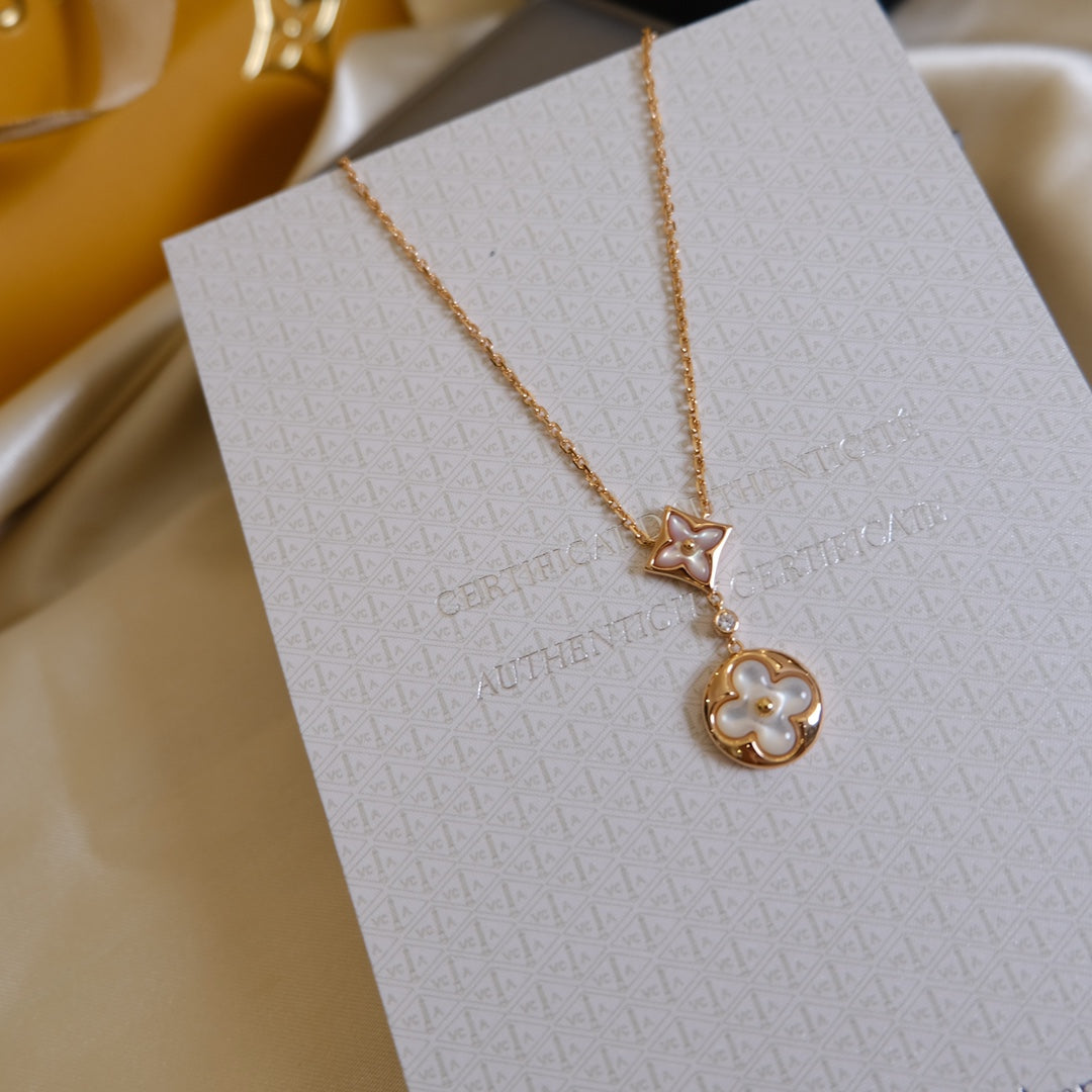 [Aetheris]STAR AND SUN WHITE MOP 2 MOTIF ROSE GOLD NECKLACE