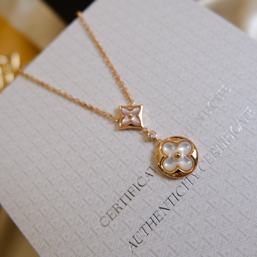 [Aetheris]STAR AND SUN WHITE MOP 2 MOTIF ROSE GOLD NECKLACE