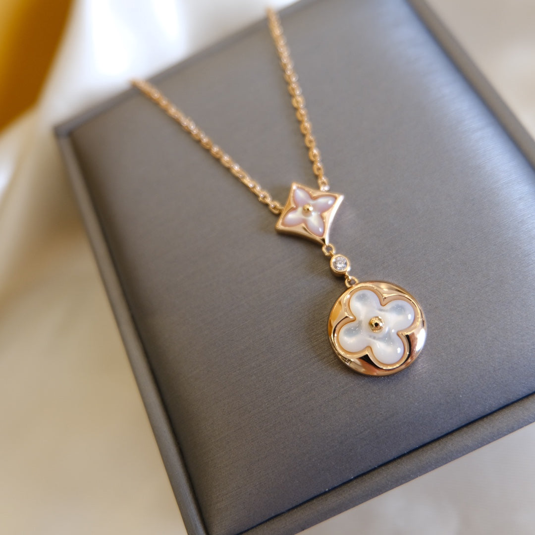 [Aetheris]STAR AND SUN WHITE MOP 2 MOTIF ROSE GOLD NECKLACE