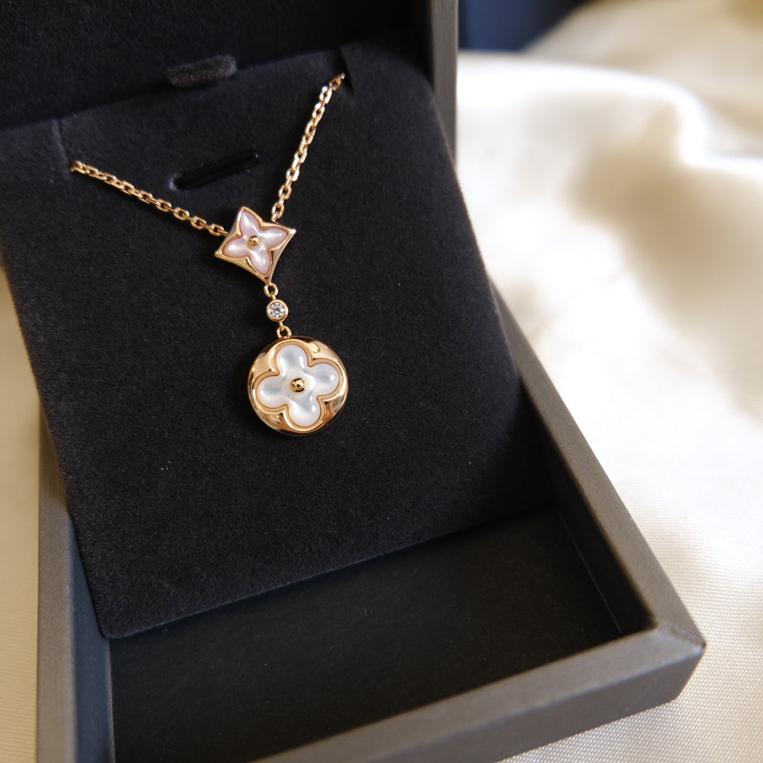 [Aetheris]STAR AND SUN WHITE MOP 2 MOTIF ROSE GOLD NECKLACE