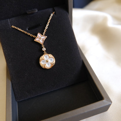 [Aetheris]STAR AND SUN WHITE MOP 2 MOTIF ROSE GOLD NECKLACE