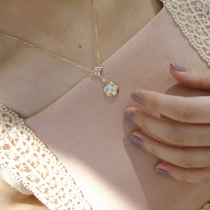 [Aetheris]STAR AND SUN WHITE MOP 2 MOTIF ROSE GOLD NECKLACE